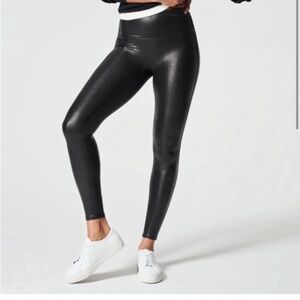 SPANX Black Faux Leather Leggings Size XL